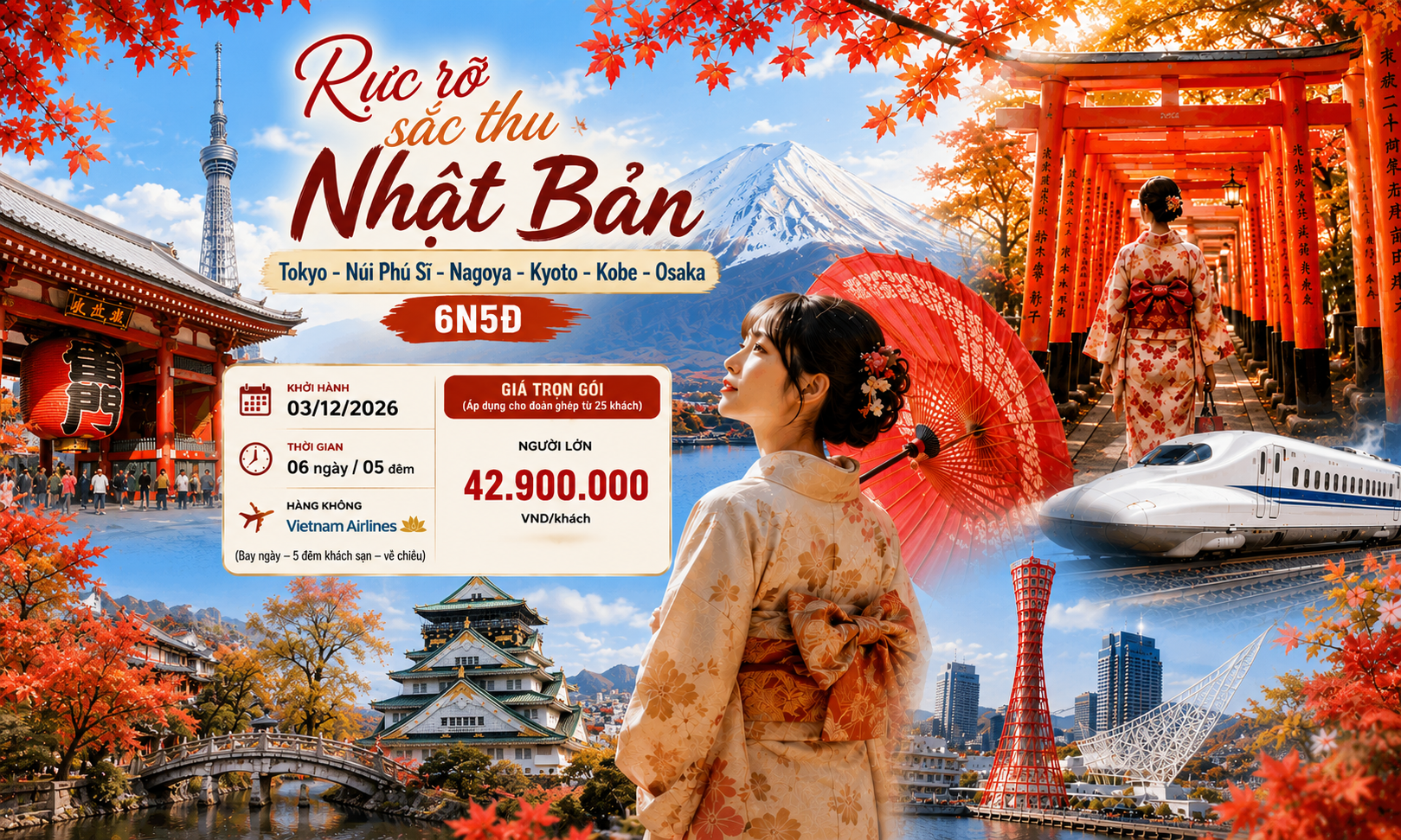 TOUR NHẬT BẢN | CUNG ĐƯỜNG TRẢI NGHIỆM MỞ RỘNG TOKYO – NÚI PHÚ SĨ – NAGOYA – KYOTO – KOBE – OSAKA | 6N5Đ