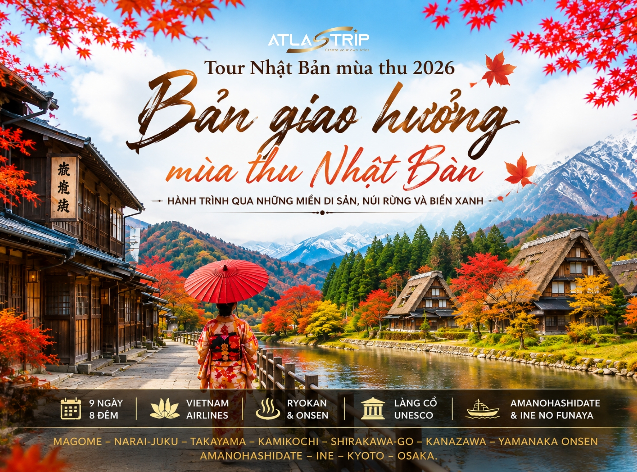 Tour Nhật Bản mùa thu 2026 – Bản giao hưởng mùa thu Nhật Bản