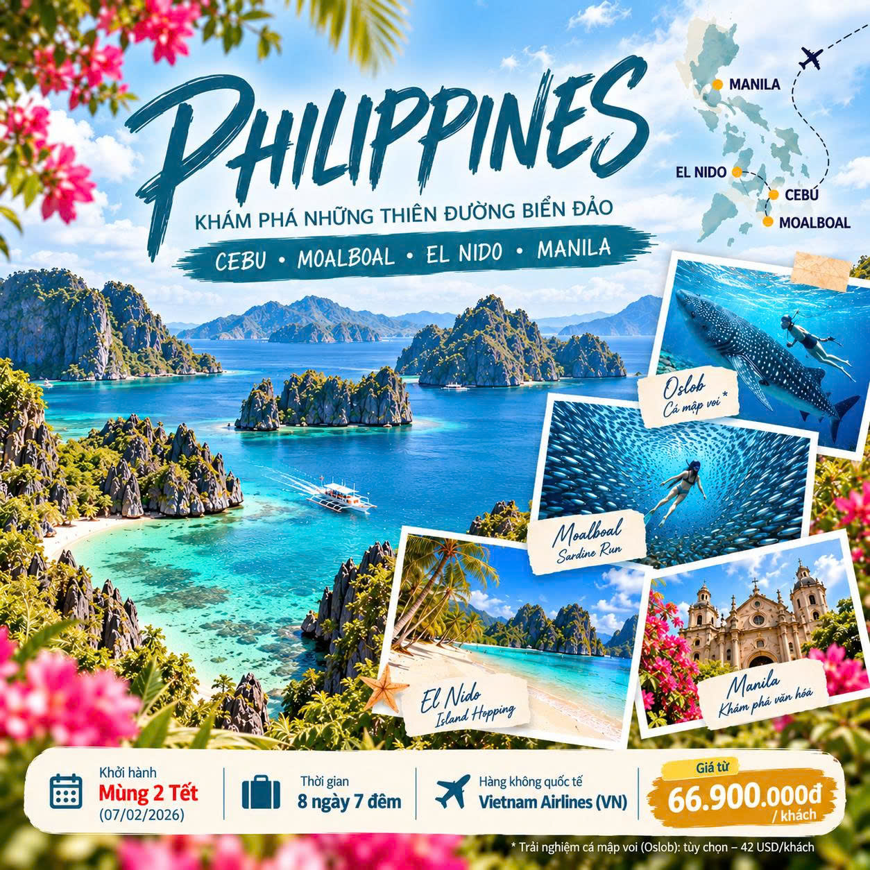 Philippines Grand Discovery: Từ đàn cá mòi Moalboal đến những vịnh biển El Nido